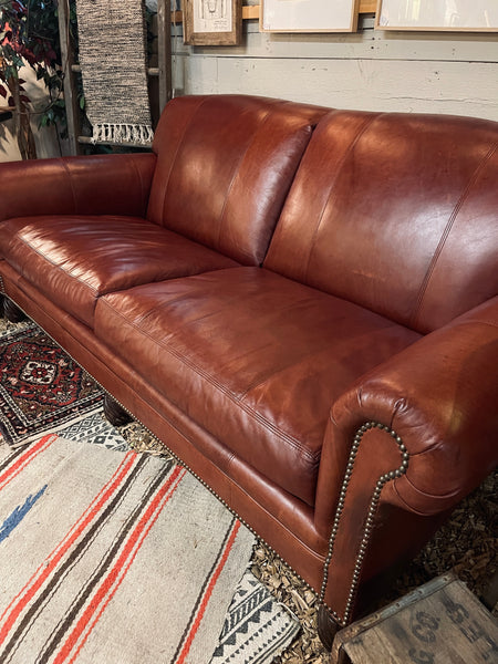 Custom Leather Sofa with Turned Legs