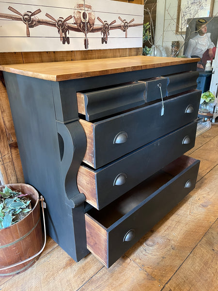 Vintage Empire Farmhouse Dresser in Obsidian Black with Natural Wood Top