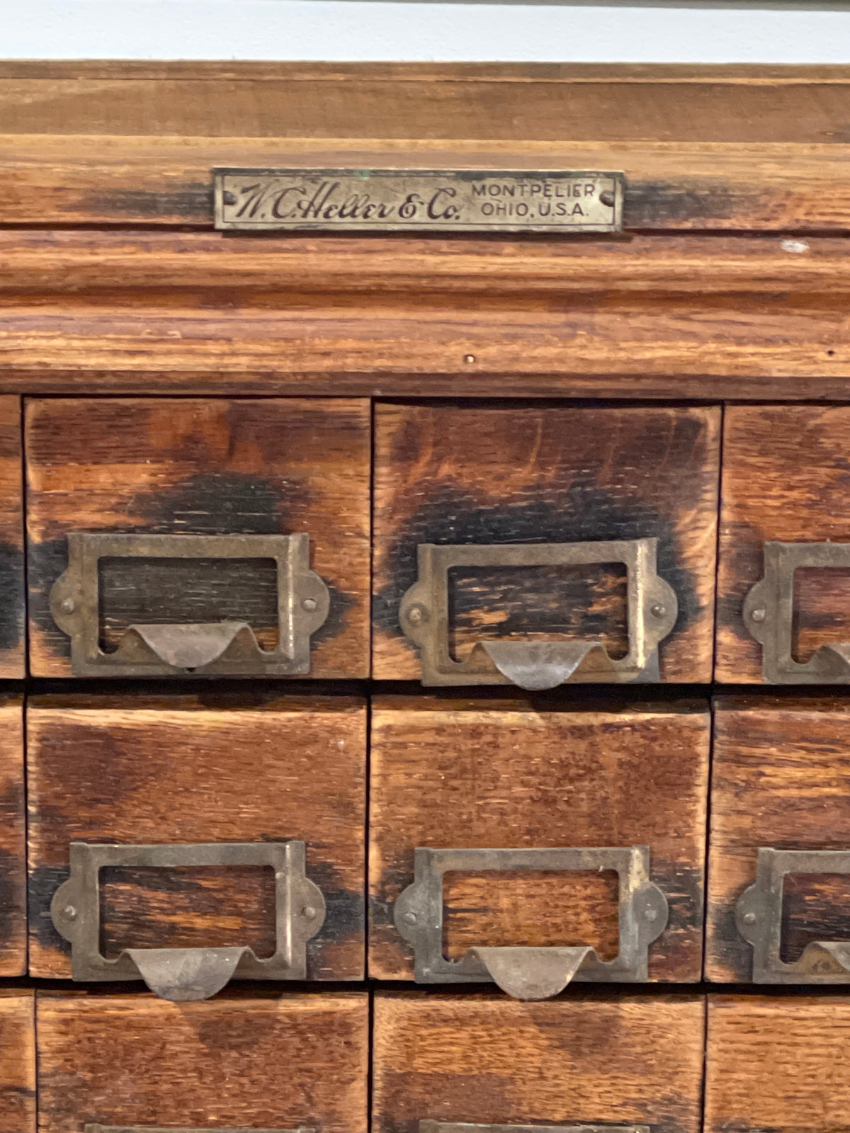 Antique W.C. Heller & Co. 54-Drawer Oak Hardware Cabinet