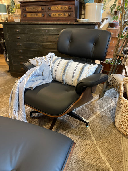 Mid-Century Modern Eames-Style Lounge Chair & Ottoman – Walnut & Black Leather Replica (Brand New)
