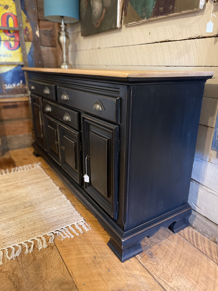 Cushman Classics Farmhouse Buffet in Obsidian Black with Rustic Natural Top