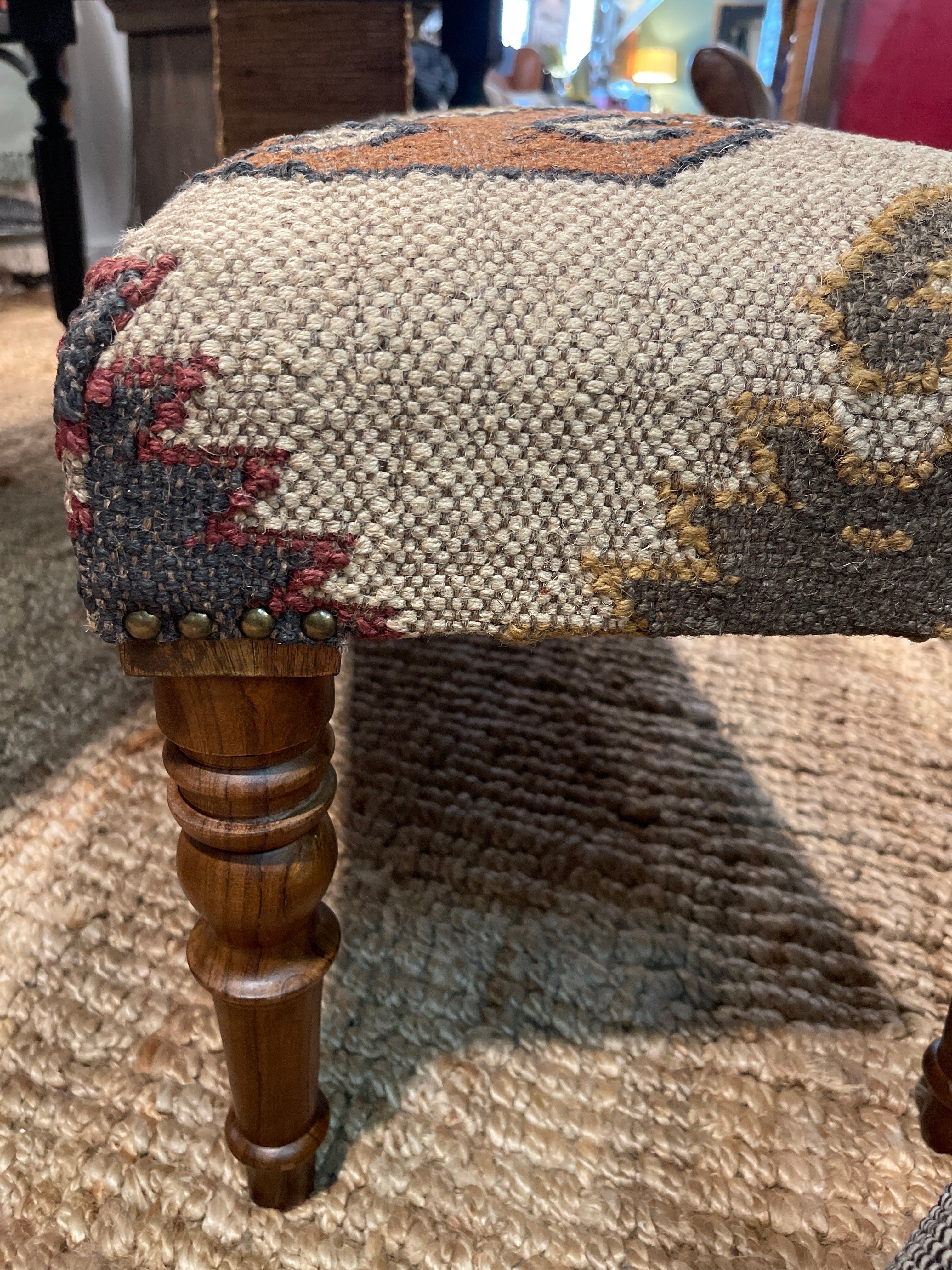Southwestern Wool & Jute Kilim Upholstered Bench | 48" Accent Seating