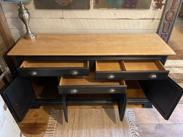 Cushman Classics Farmhouse Buffet in Obsidian Black with Rustic Natural Top