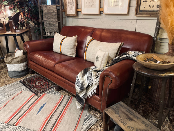 Custom Leather Sofa with Turned Legs