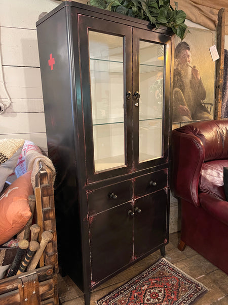 Mid-Century Metal Display Cabinet – Distress Black