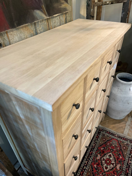 Natural Wood Apothecary Cabinet with 16 Drawers – Bohemian & Farmhouse Style