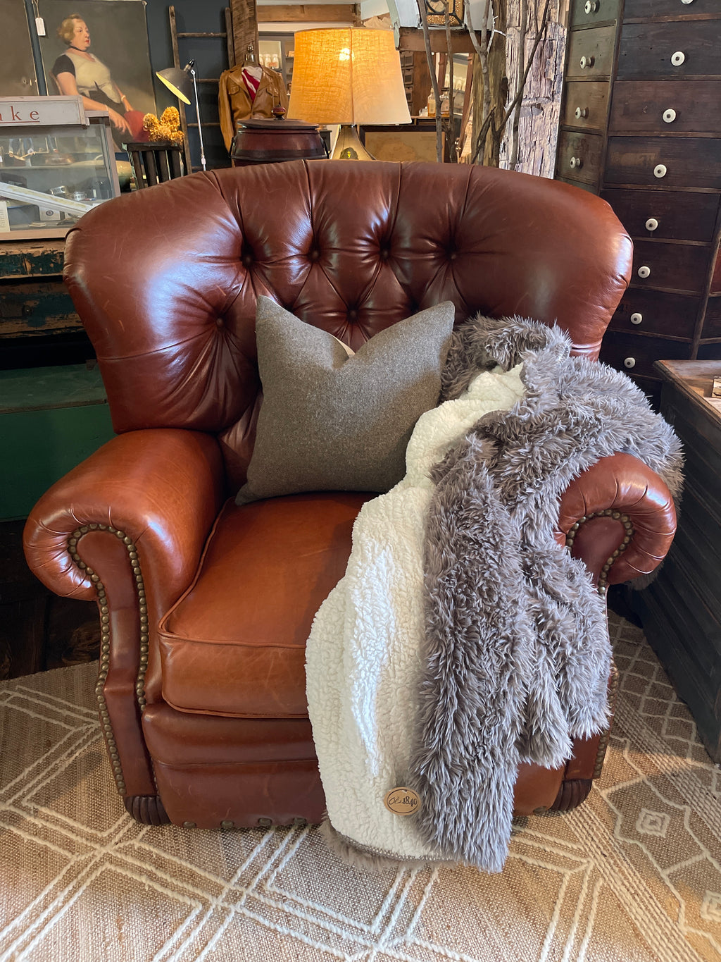 Vintage Alexander Taylor Tufted Brown Leather Recliner Armchair