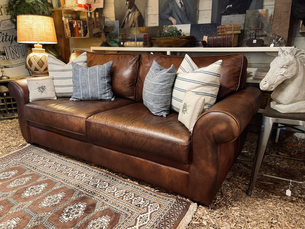 Pottery Barn Leather Sofa – Rich Brown, Classic Roll Arm