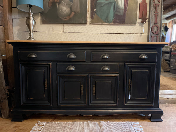 Cushman Classics Farmhouse Buffet in Obsidian Black with Rustic Natural Top