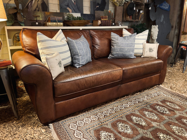 Pottery Barn Leather Sofa – Rich Brown, Classic Roll Arm