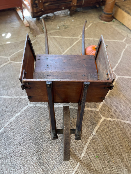 Antique Wooden & Iron Wheelbarrow with Removable Side Panels – Rustic Farmhouse Décor