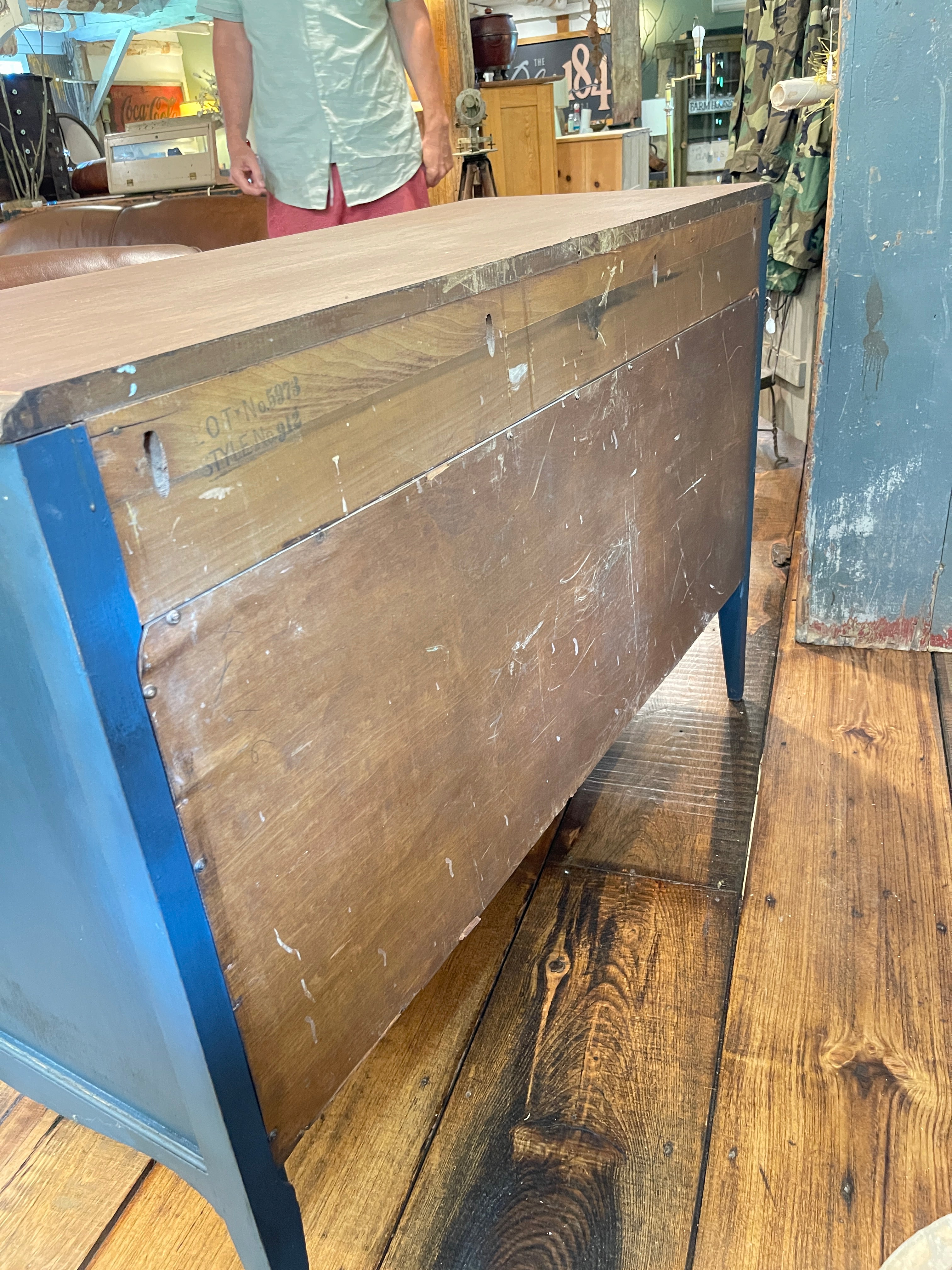 Antique Blue Buffet Sideboard with Natural Top