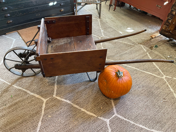 Antique Wooden & Iron Wheelbarrow with Removable Side Panels – Rustic Farmhouse Décor