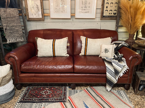 Custom Leather Sofa with Turned Legs