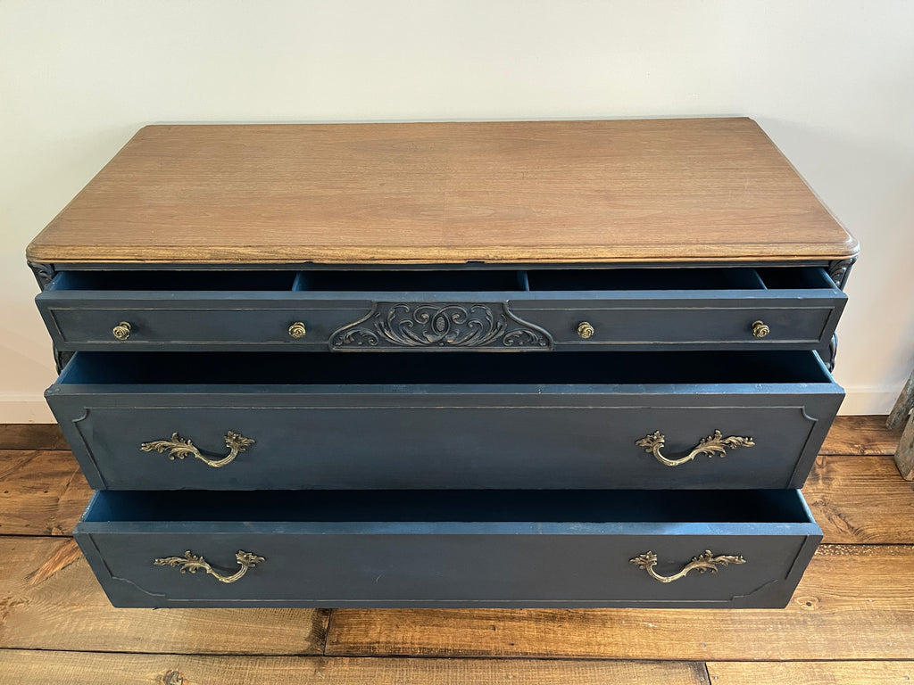Antique Blue Buffet Sideboard with Natural Top
