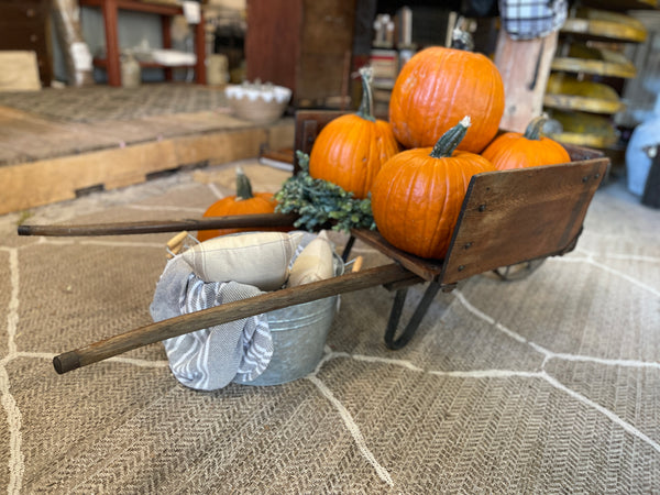 Antique Wooden & Iron Wheelbarrow with Removable Side Panels – Rustic Farmhouse Décor
