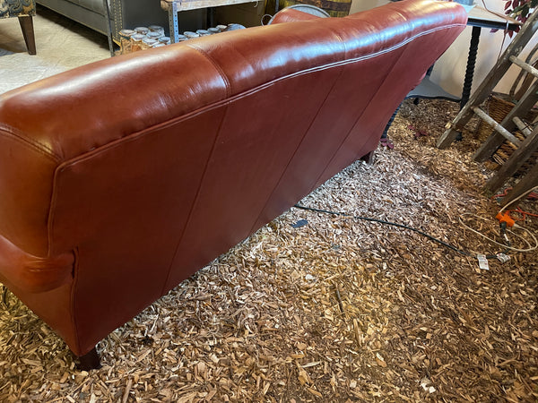 Custom Leather Sofa with Turned Legs