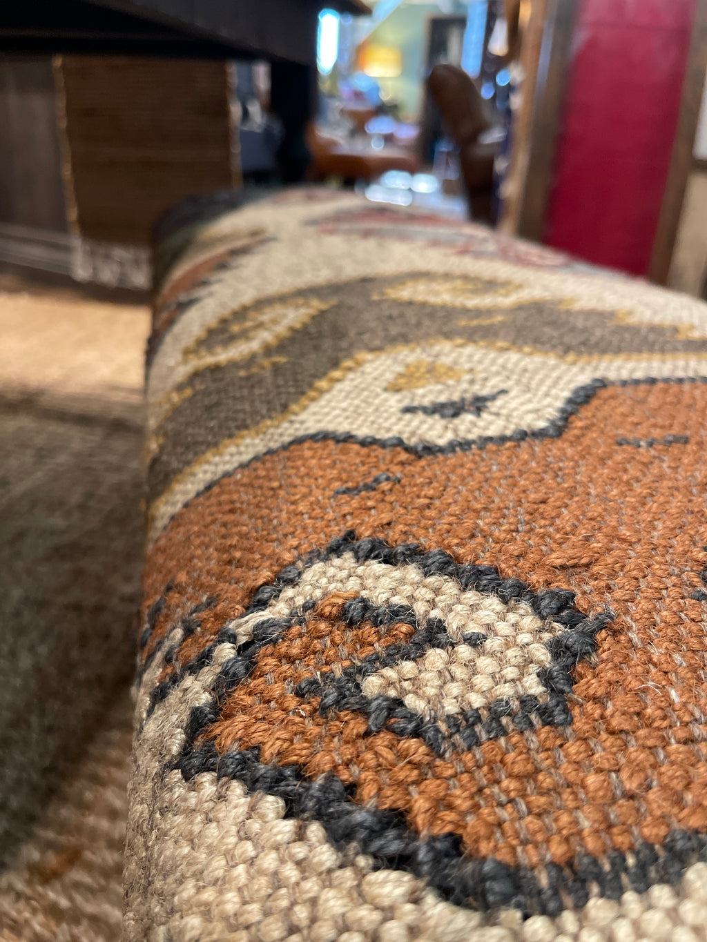Southwestern Wool & Jute Kilim Upholstered Bench | 48" Accent Seating