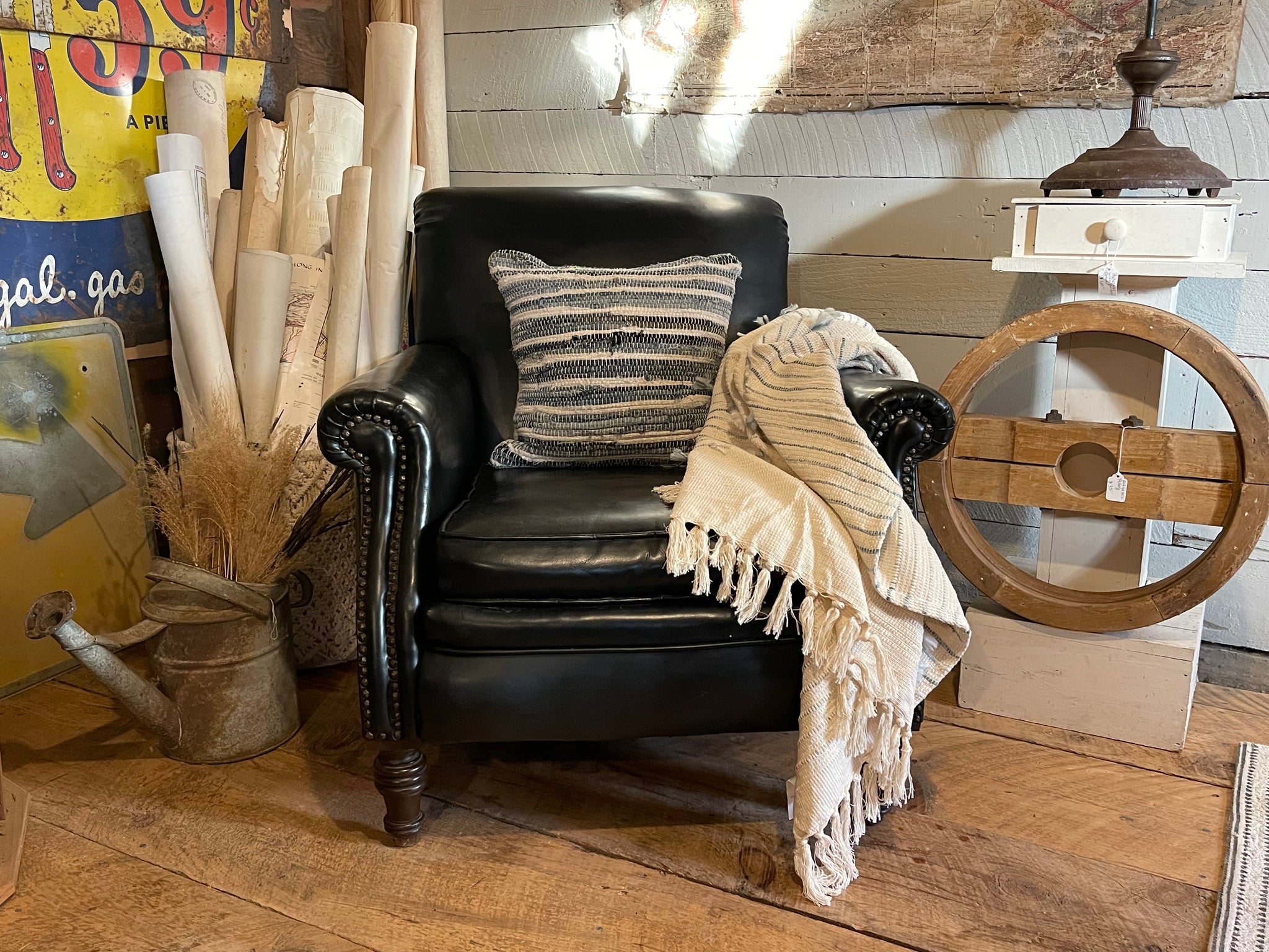 Vintage Leather Club Chair with Ottoman