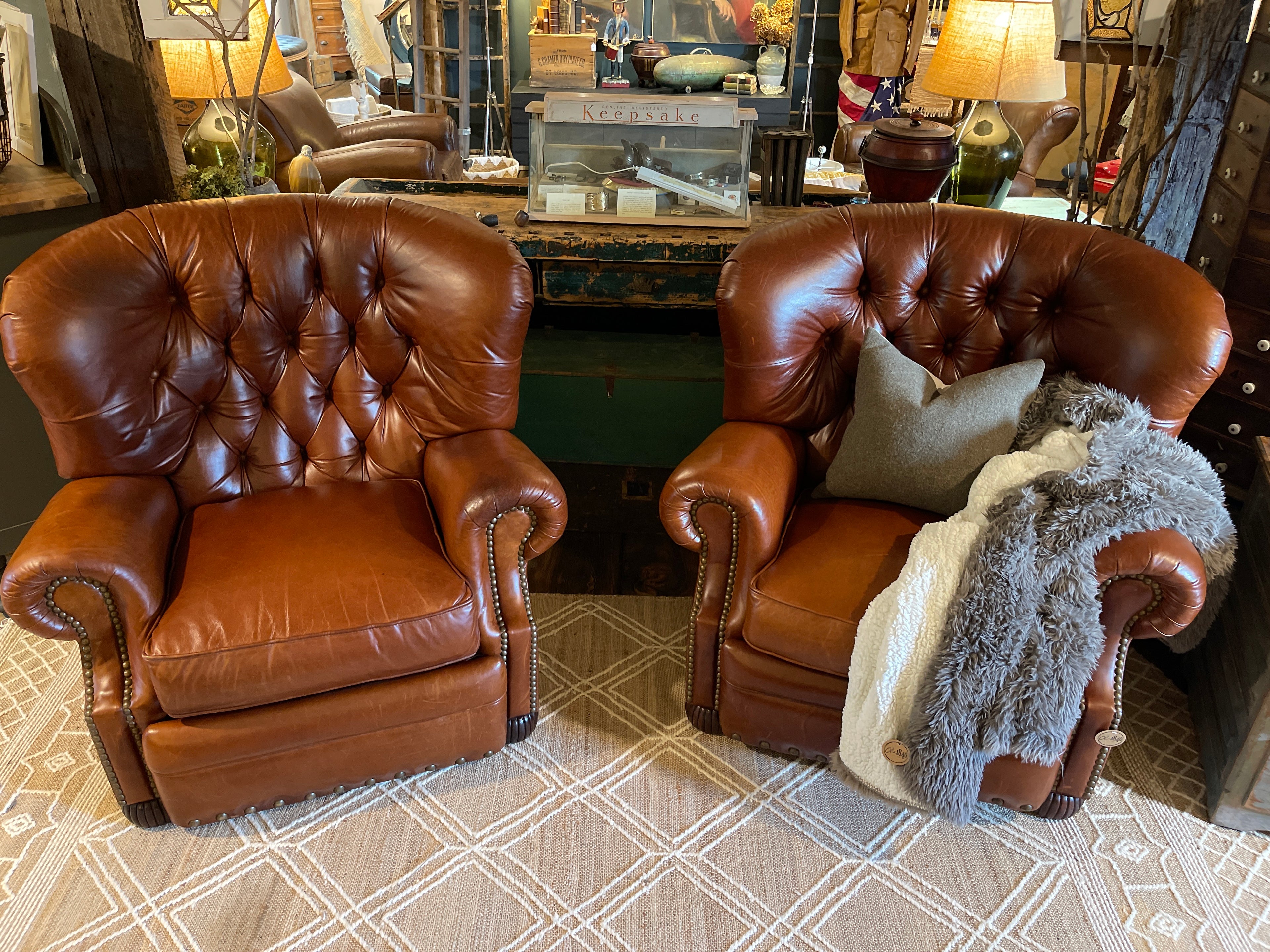 Vintage Alexander Taylor Tufted Brown Leather Recliner Armchair