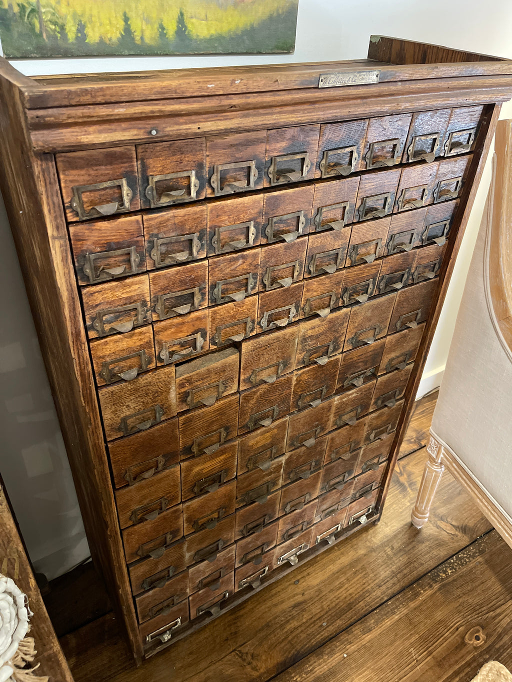 Antique W.C. Heller & Co. 54-Drawer Oak Hardware Cabinet