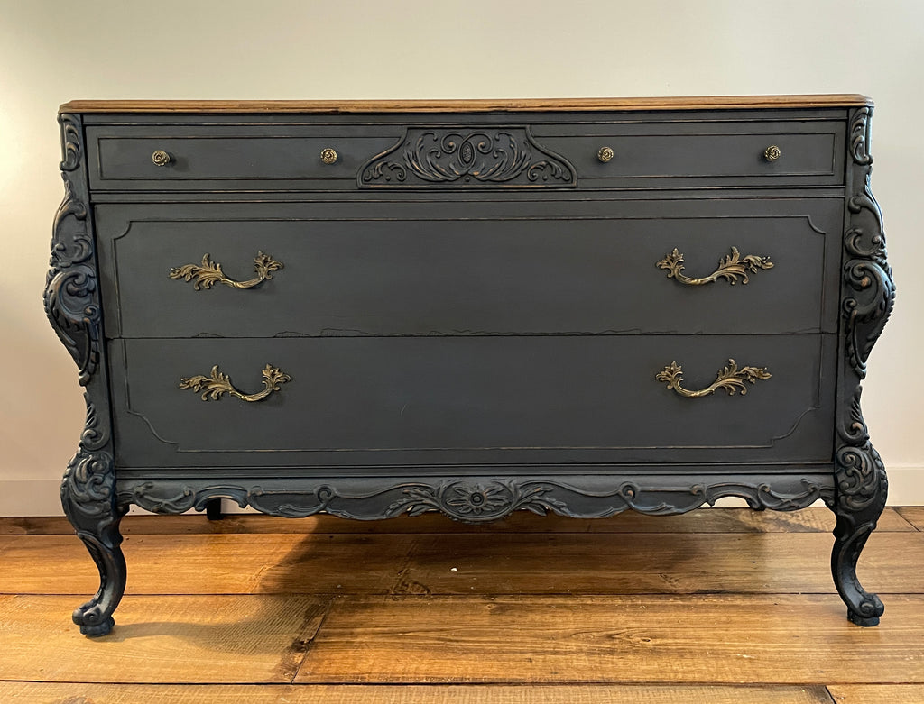 Antique Blue Buffet Sideboard with Natural Top