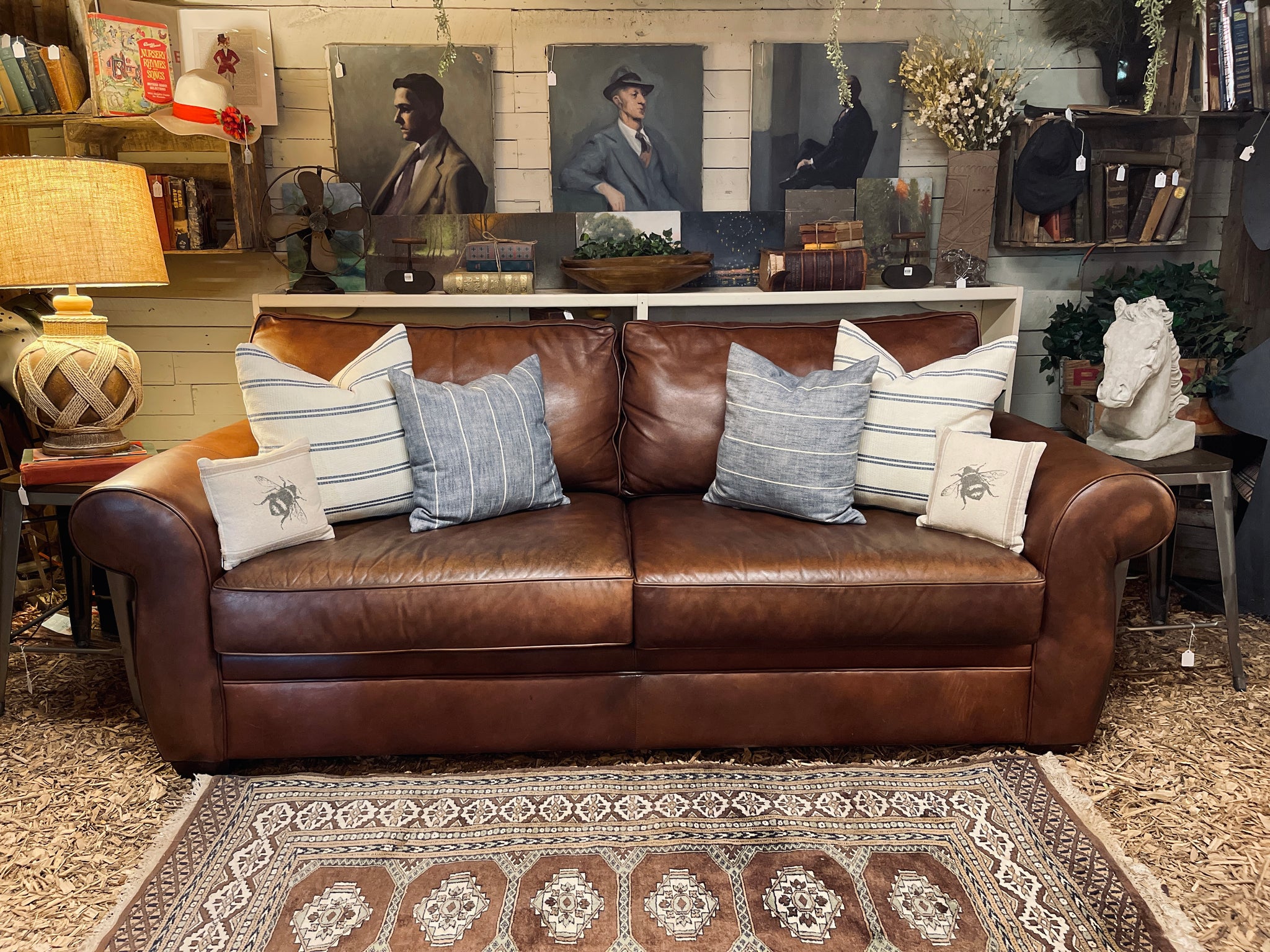 Pottery Barn Leather Sofa – Rich Brown, Classic Roll Arm