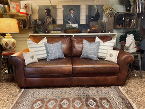 Pottery Barn Leather Sofa – Rich Brown, Classic Roll Arm