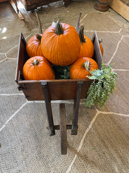 Antique Wooden & Iron Wheelbarrow with Removable Side Panels – Rustic Farmhouse Décor