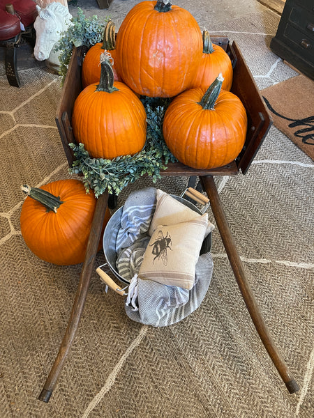 Antique Wooden & Iron Wheelbarrow with Removable Side Panels – Rustic Farmhouse Décor