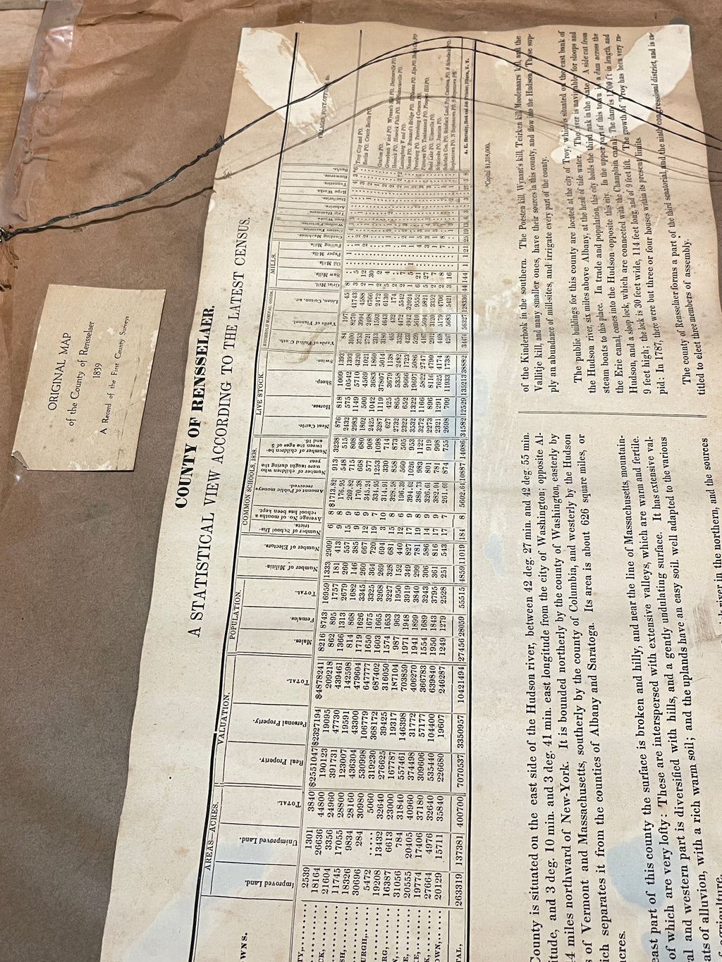 Antique 1839 David H. Burr Map of Rensselaer County NY - Framed with Original Statistical View