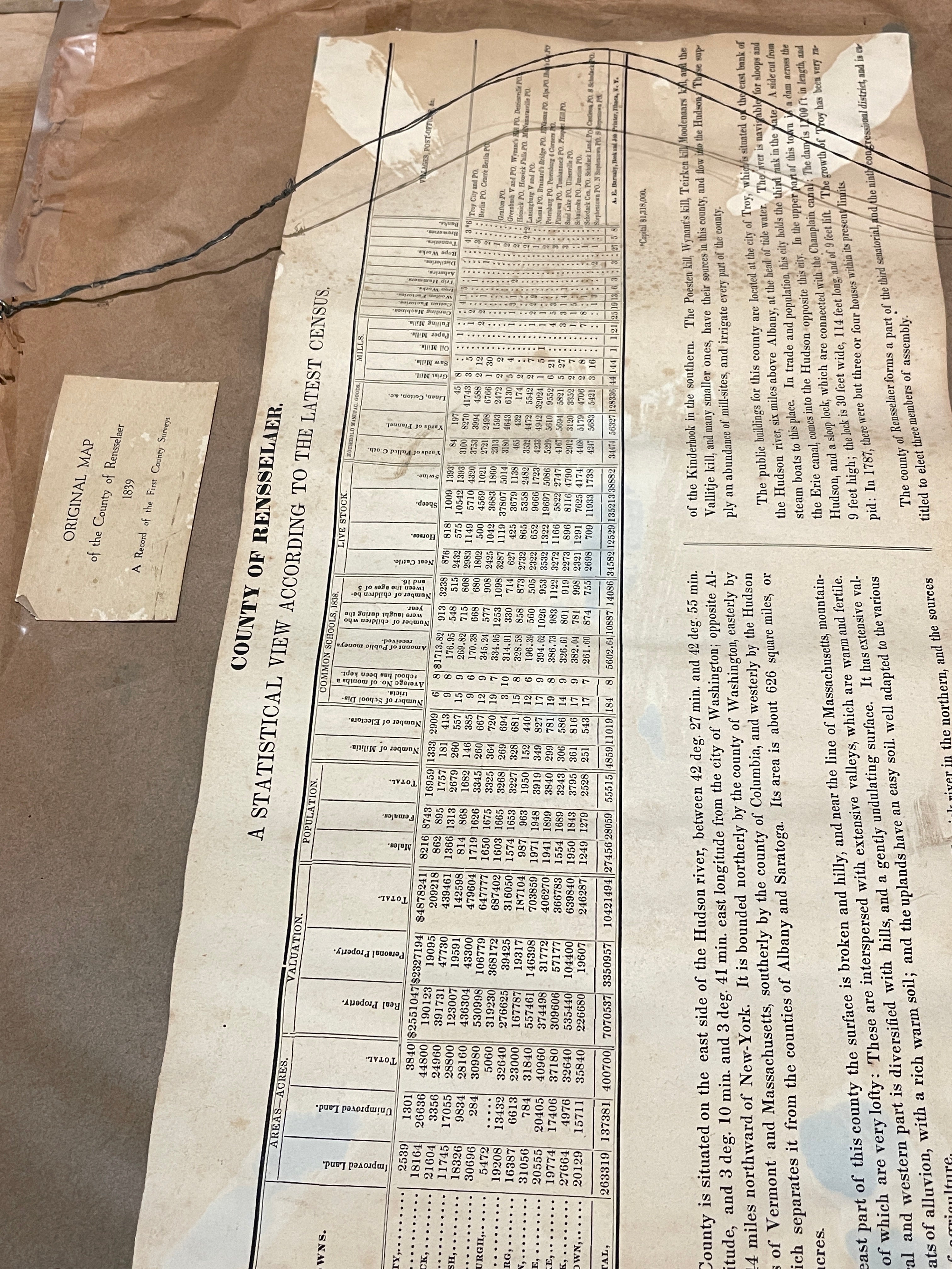 Antique 1839 David H. Burr Map of Rensselaer County NY - Framed with Original Statistical View