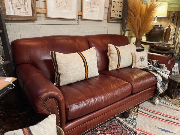 Custom Leather Sofa with Turned Legs