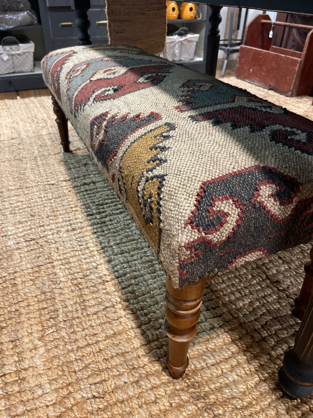 Southwestern Wool & Jute Kilim Upholstered Bench | 48" Accent Seating
