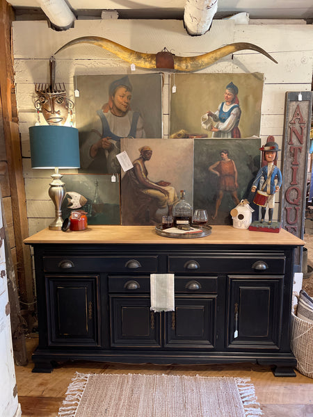 Cushman Classics Farmhouse Buffet in Obsidian Black with Rustic Natural Top