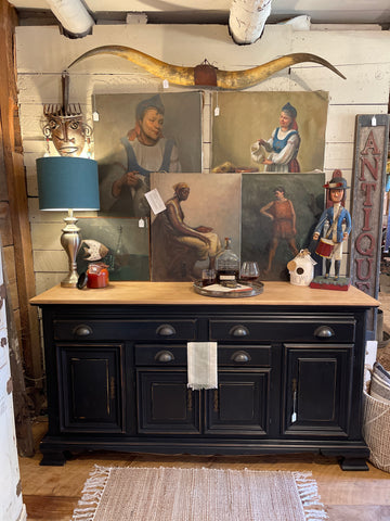 Cushman Classics Farmhouse Buffet in Obsidian Black with Rustic Natural Top