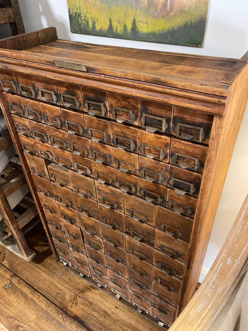Antique W.C. Heller & Co. 54-Drawer Oak Hardware Cabinet