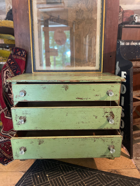 Chippy Farmhouse Dresser in “Meadow Mist Green” with Glass Knobs