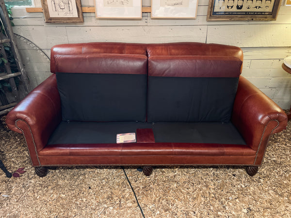 Custom Leather Sofa with Turned Legs