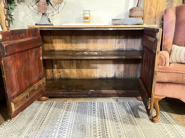 Primitive Farmhouse Sideboard - Cranberry with Natural Wood Top