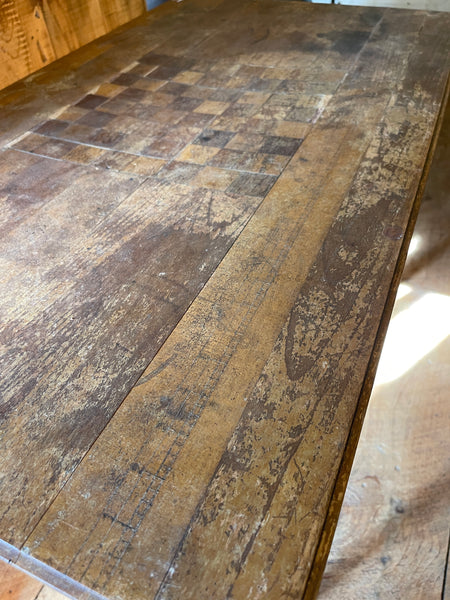 Antique Folding Upholstery Measuring Table with Inlaid Chessboard & Chess Pieces