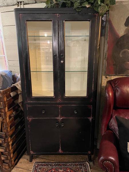 Mid-Century Metal Display Cabinet – Distress Black