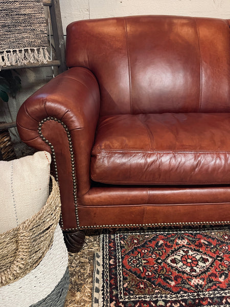 Custom Leather Sofa with Turned Legs