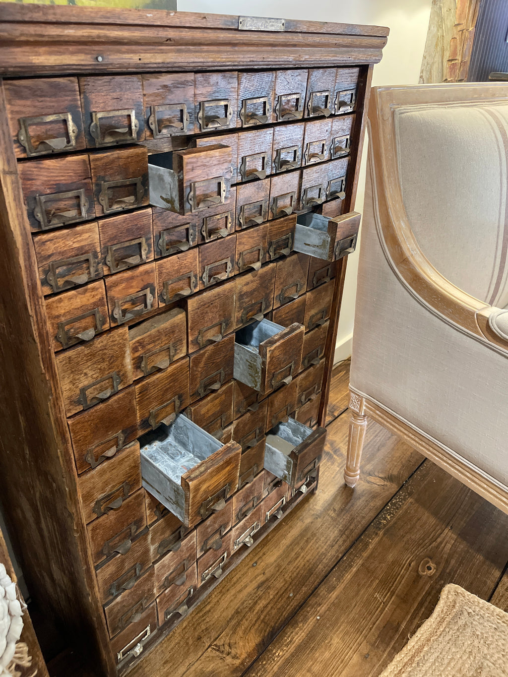 Antique W.C. Heller & Co. 54-Drawer Oak Hardware Cabinet