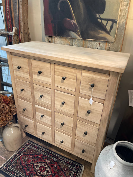 Natural Wood Apothecary Cabinet with 16 Drawers – Bohemian & Farmhouse Style
