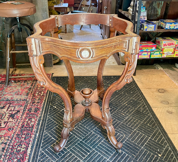 Victorian Marble-Top Accent Table with Ornate Carved Base, c. 19th Century