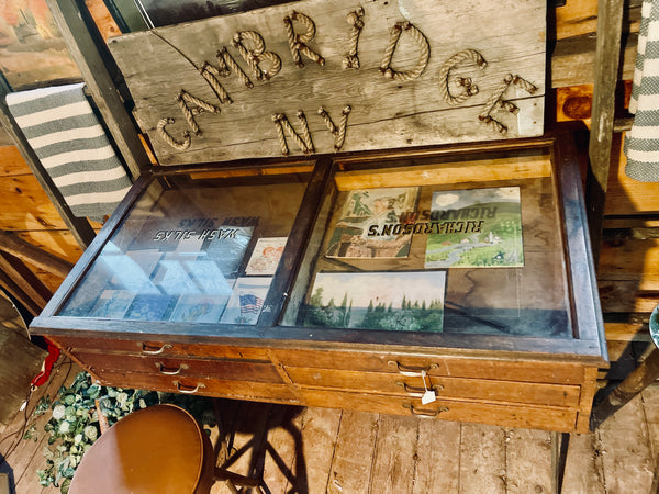Antique Richardson’s Wash Art Silks Display Cabinet on Iron Base