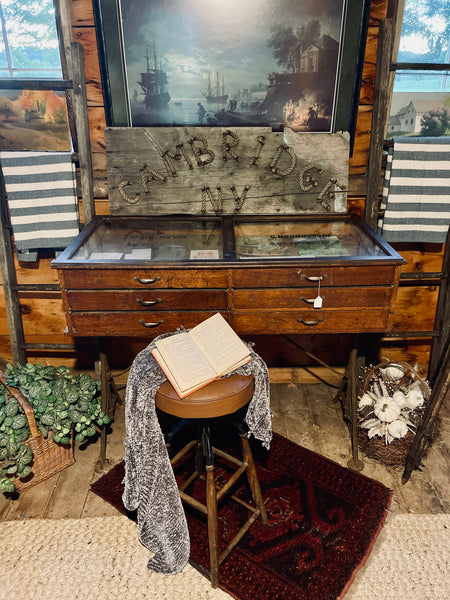 Antique Richardson’s Wash Art Silks Display Cabinet on Iron Base