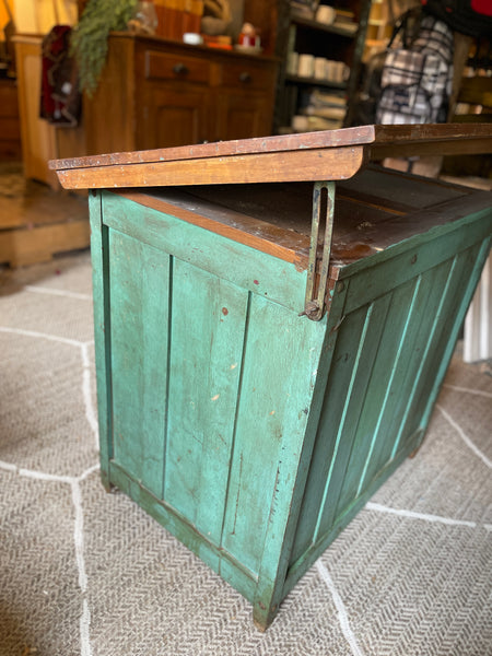 Antique Adjustable Drafting Table with Locking Drawers & Storage Cabinet – Green Patina Finish