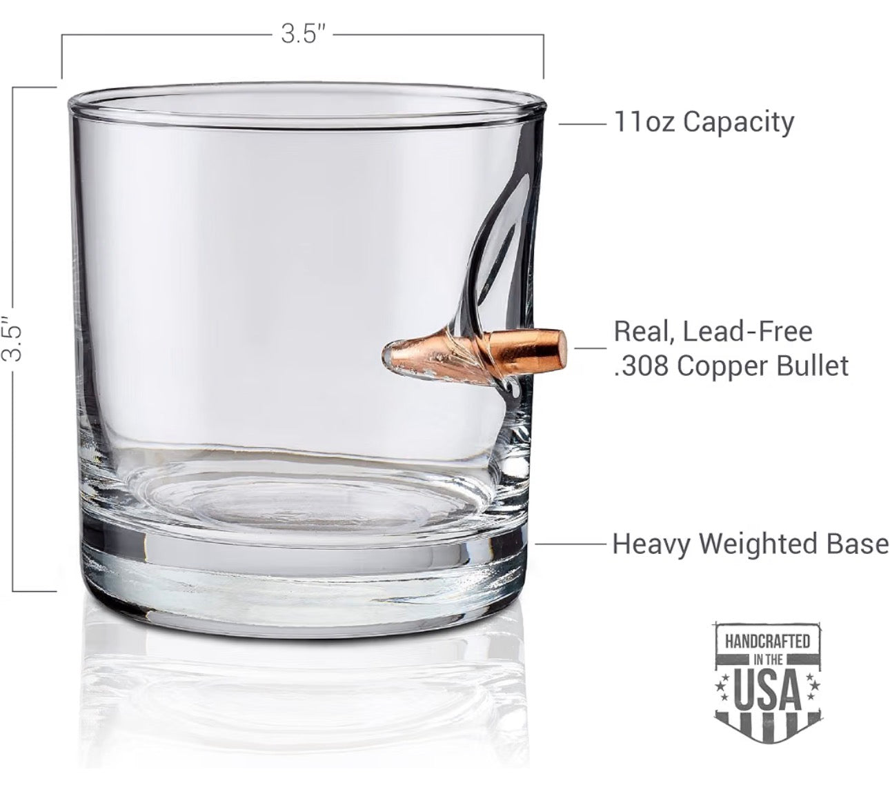 BenShot Rocks Glass with Real .308 Bullet - 11oz
